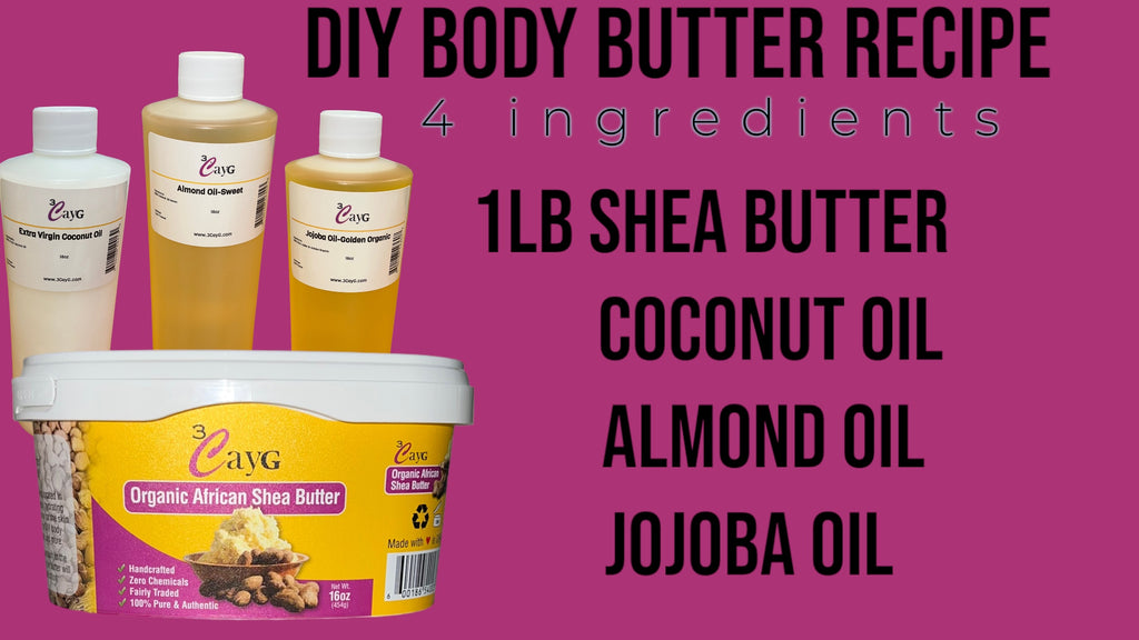 Whipped shea butter ingredients, coconut oil, jojoba oil, shea butter and almond oil.